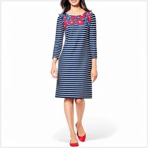 Talbots Stripes & Flowers Floral Shift Dress Nautical Patriotic Navy New NWOT SP